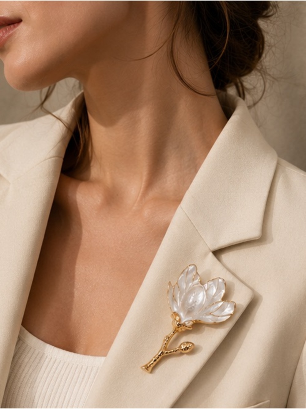 Mother of Pearl Magnolia Botanical Brooch